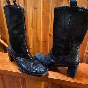 Mid-calf leather/cowhide boot